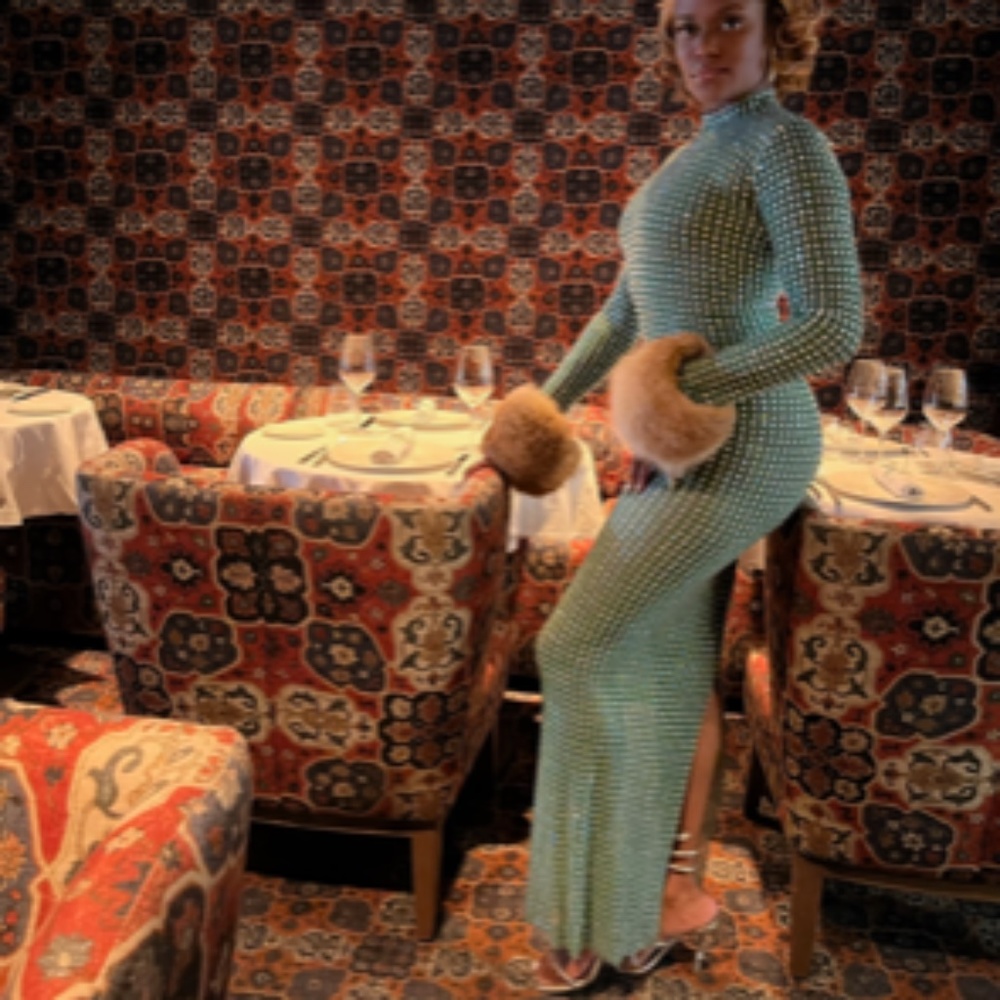 Jessica Bara Kyle Crystal Gown - In Teal NEW